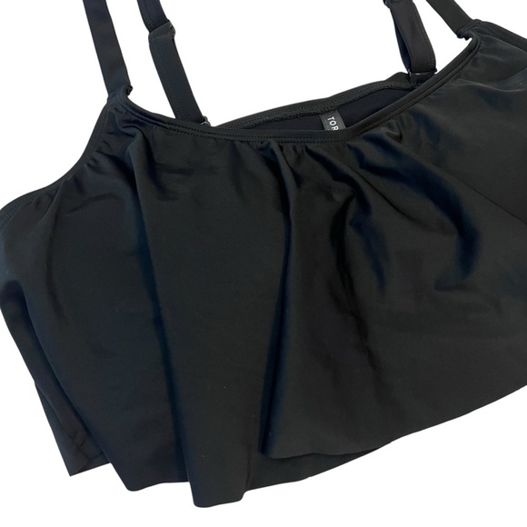 Torrid Black Plus Size 1 Swim Top Flowy Ruffle Tankini Style - Picture 2 of 7